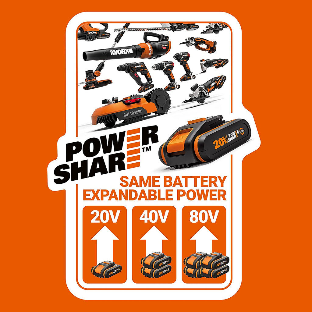Worx 18V(20V MAX) Aspirador De Coche Inalámbrico Sin Cable Potente 2.0Ah Batería WX030, 150W 10Kpa Con Caja De Almacenamiento Integrada, Filtro Lavable Red De Eliminación De Polvo