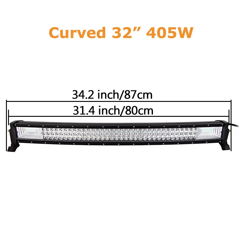 3-Row 22" 32" 42" 52" Curved LED Light Bar Offroad Led Bar Combo Beam Led Work Light Bar 12V 24V for 4X4 4WD SUV ATV Cars