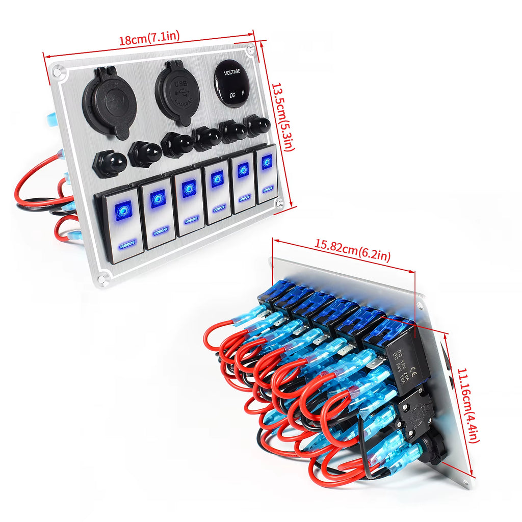 New 12V Metal 4/6 Group Button Rocker Toggle Switch Panel USB Control for Car Truck Boat Boat Camper Circuit Breaker