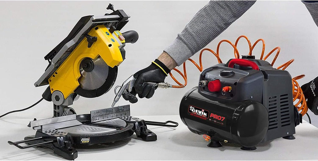 CEVIK PRO - CA-PRO7N - Compresor Aire Portatil Monoblock - 75 Db - 6 Litros - 1.5HP - Máx 8 Bar - 160 L/Min - Sin Aceite - Compacto Y Portátil - Compresor De Pintura Y Neumática