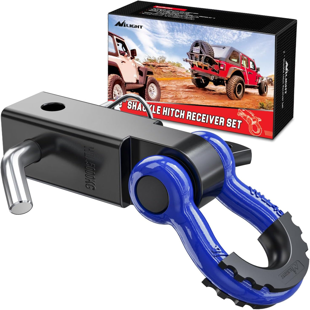 Shackle Hitch Receiver 2Inch 45000 Lbs Breaking Strength 3/4" D Ring Trailer Pin Heavy Duty Solid Recovery Towing Kit for Trucks Jeeps Off-Road