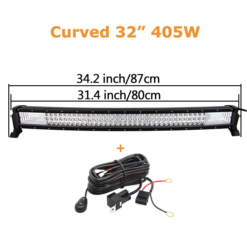 3-Row 22" 32" 42" 52" Curved LED Light Bar Offroad Led Bar Combo Beam Led Work Light Bar 12V 24V for 4X4 4WD SUV ATV Cars