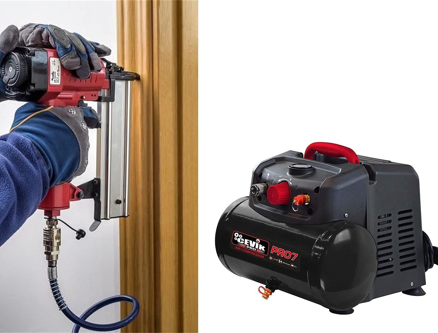 CEVIK PRO - CA-PRO7N - Compresor Aire Portatil Monoblock - 75 Db - 6 Litros - 1.5HP - Máx 8 Bar - 160 L/Min - Sin Aceite - Compacto Y Portátil - Compresor De Pintura Y Neumática