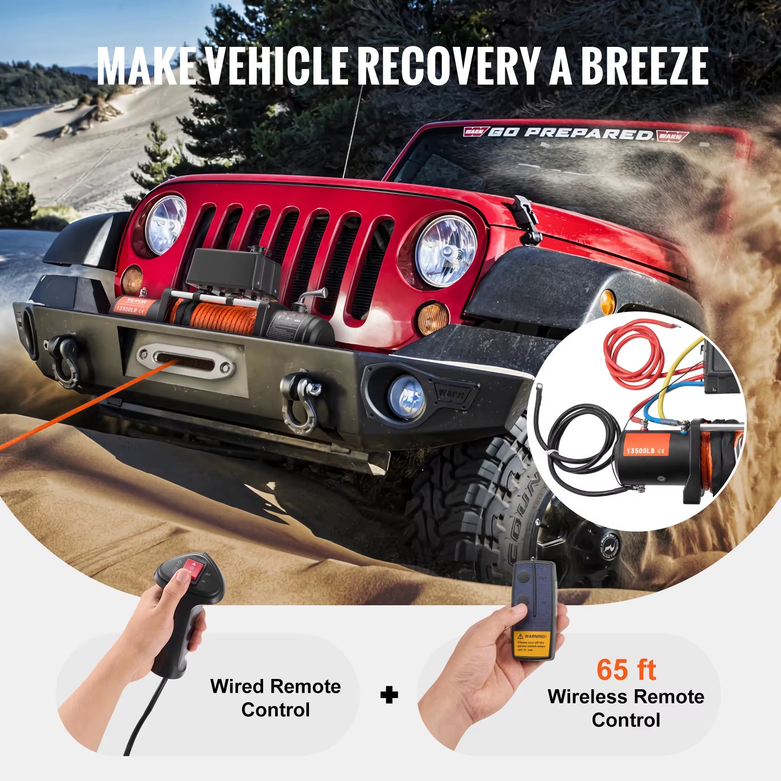 13500Lbs Electric Winch Car Truck Winch with 80Ft Synthetic Rope Wireless & Wired Remote Control for Towing Off-Road