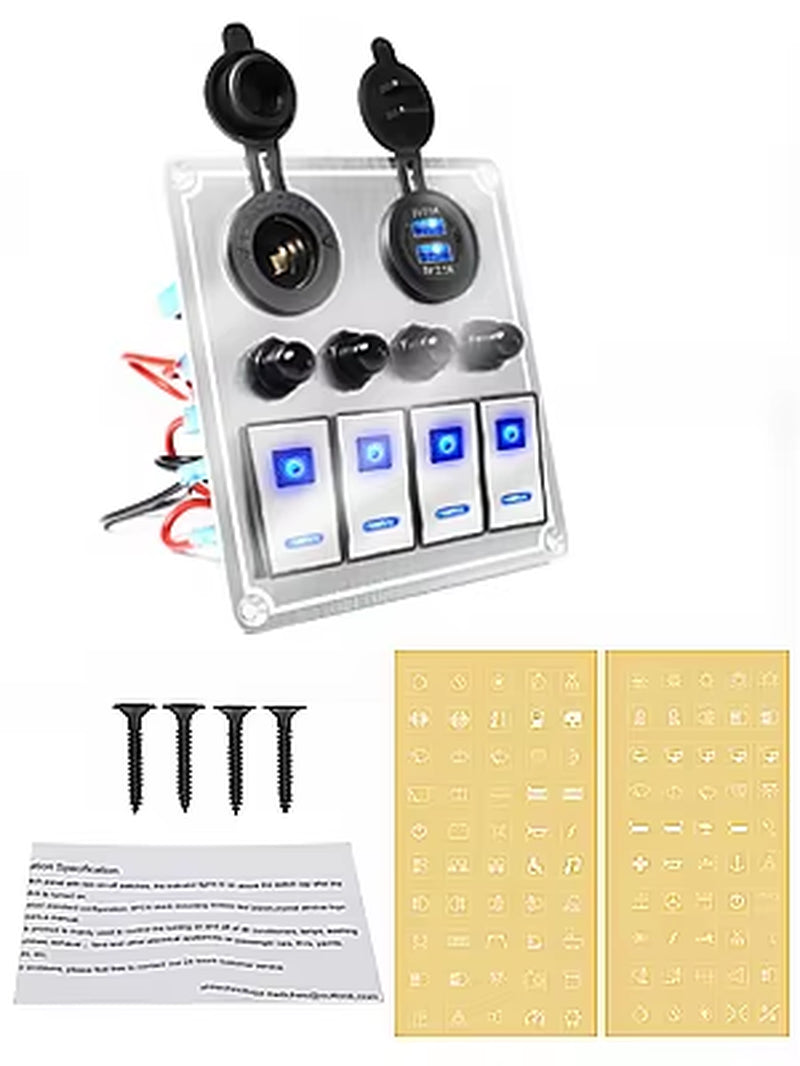 New 12V Metal 4/6 Group Button Rocker Toggle Switch Panel USB Control for Car Truck Boat Boat Camper Circuit Breaker