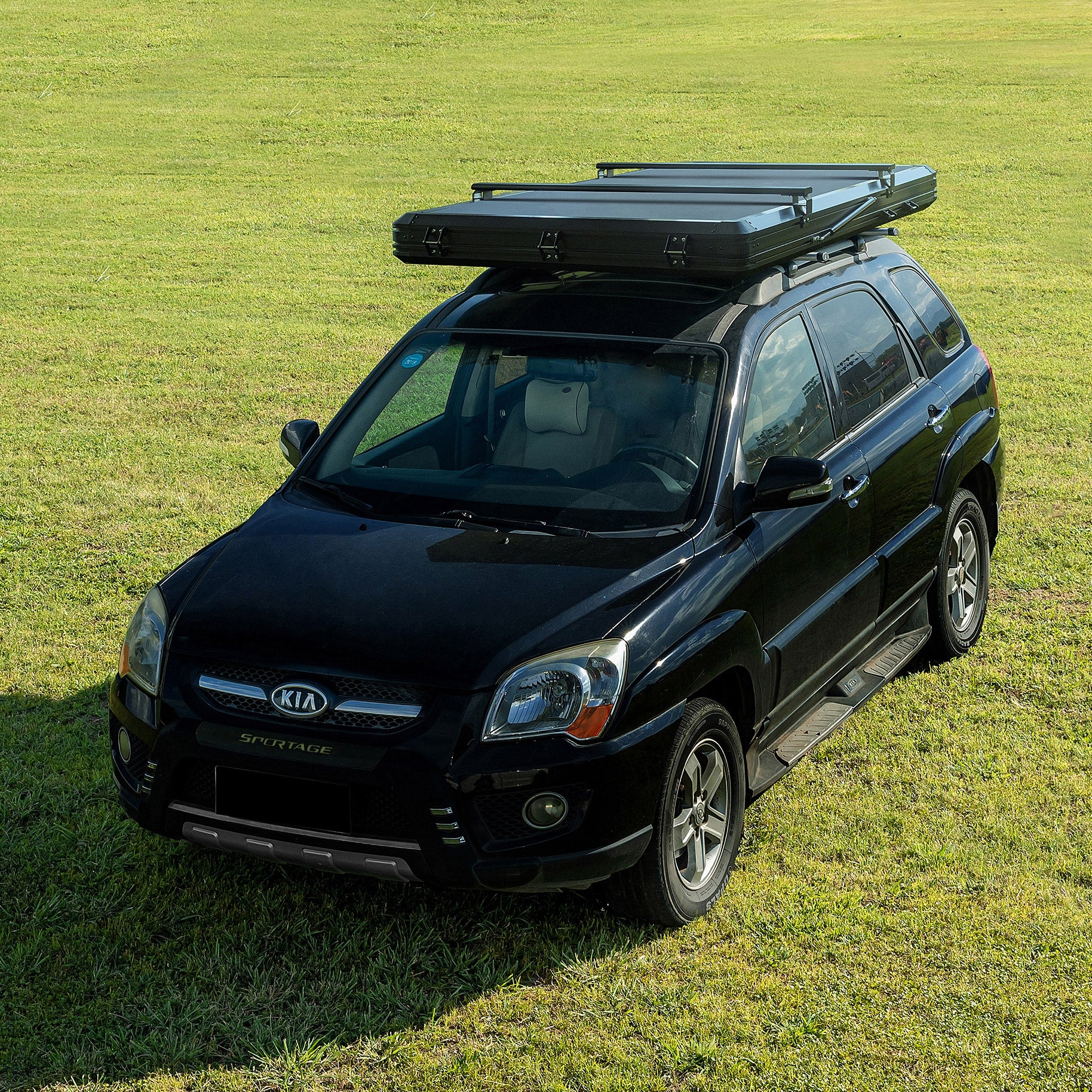Trustmade Scout Max Black Hard Shell Beige Rooftop Tent with Roof Rack