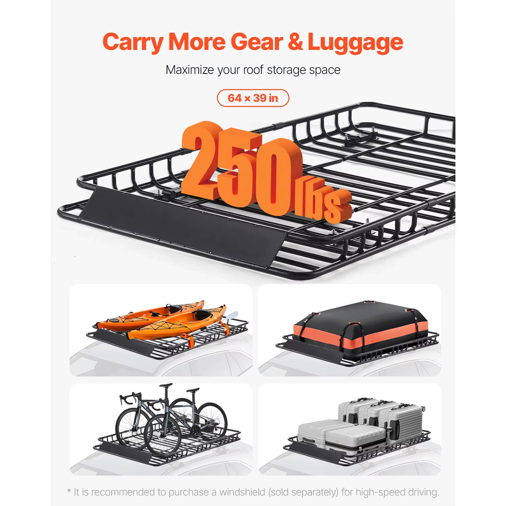 Roof Rack Basket 64X39X4.1" Universal Rooftop Cargo Carrier Anti-Rust Alloy Steel Car Top Luggage Holder for SUV Truck