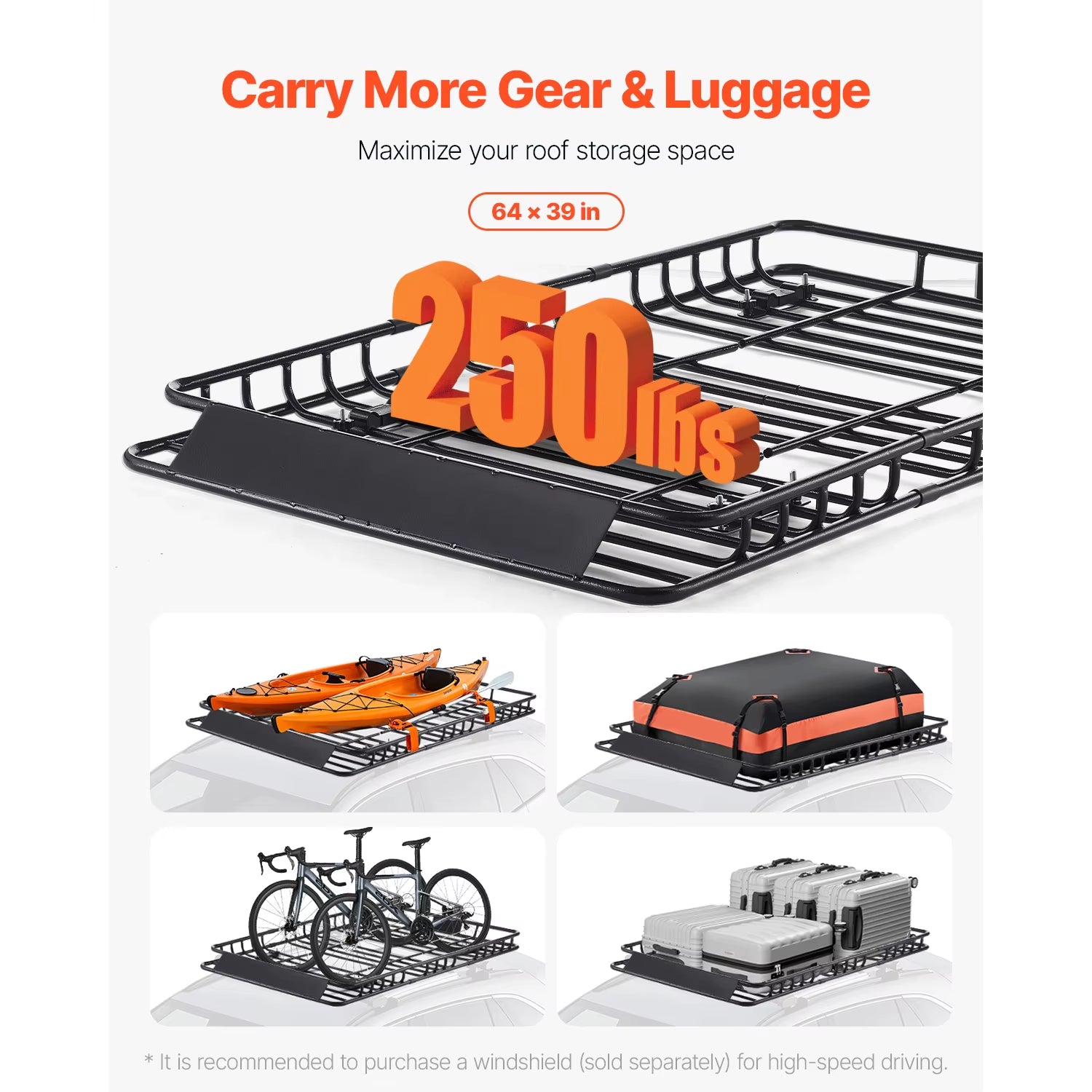 Roof Rack Basket 64X39X4.1" Universal Rooftop Cargo Carrier Anti-Rust Alloy Steel Car Top Luggage Holder for SUV Truck