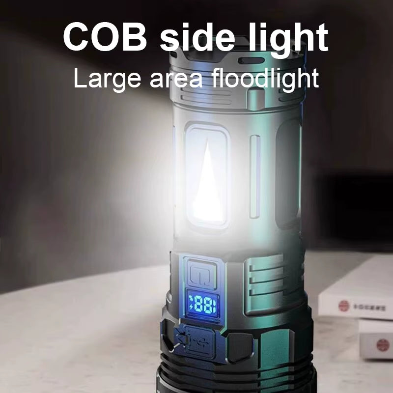 Powerful Flashlight with 7 Lamp Beads Super Tactical Light with COB Side Light Camping Lantern USB Rechargeable Outdoor Torch