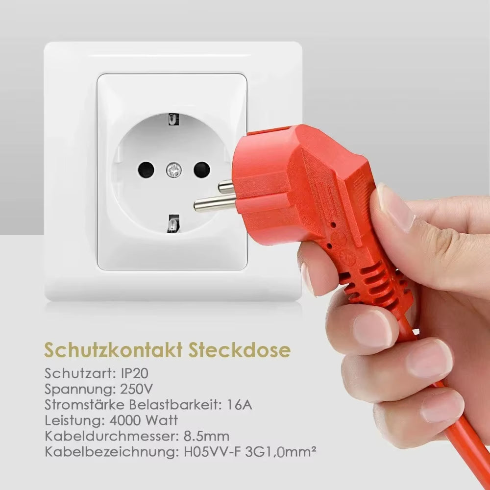 Power Strip Extension Cord 5/10M Cable 16A EU Outlets 4000W Electric Schuko Red Indoor Outdoor Plug Sockets Engineering