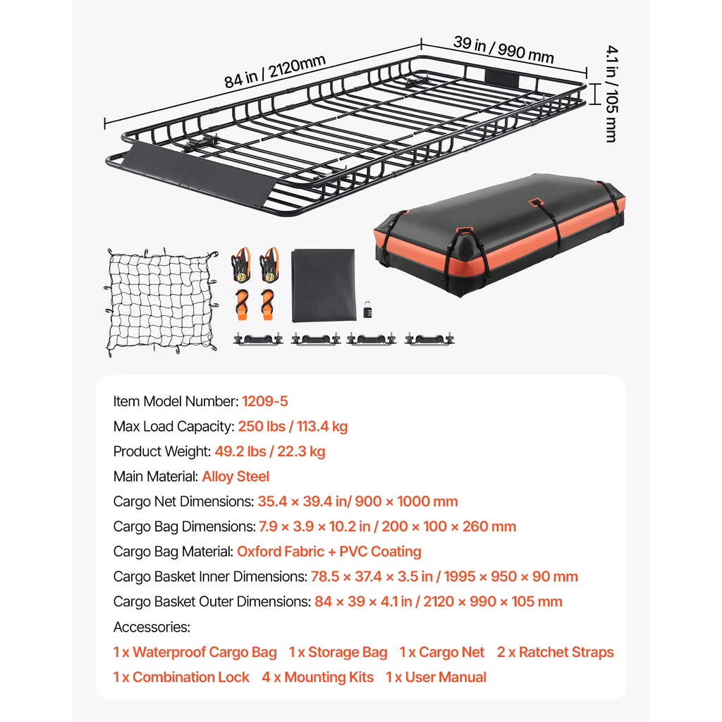 Roof Rack Basket 64X39X4.1" Universal Rooftop Cargo Carrier Anti-Rust Alloy Steel Car Top Luggage Holder for SUV Truck