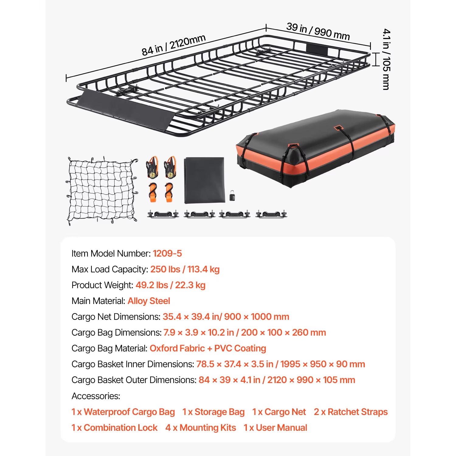 Roof Rack Basket 64X39X4.1" Universal Rooftop Cargo Carrier Anti-Rust Alloy Steel Car Top Luggage Holder for SUV Truck
