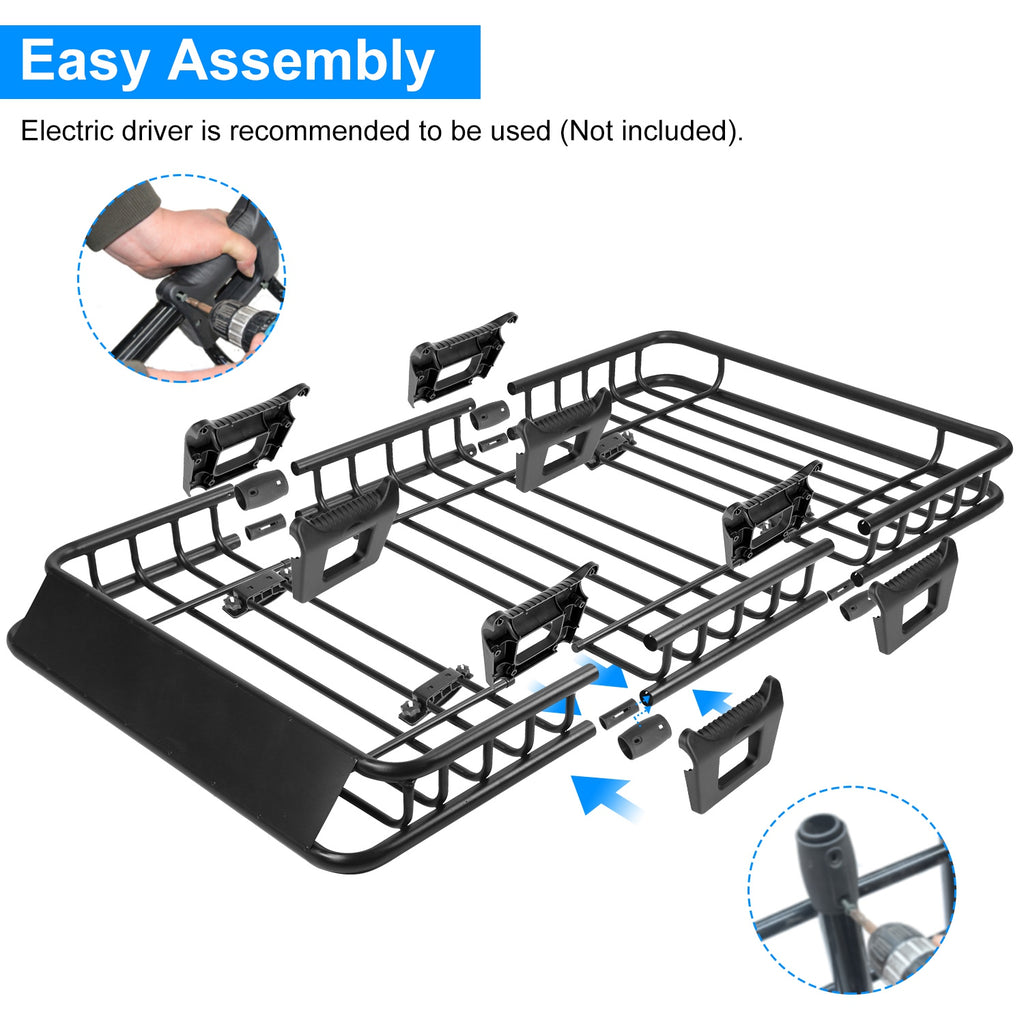 1Pc 63X39X6.3In Universal Roof Rack Cargo Carrier Car Top Luggage Holder Basket with Hook Strap Elastic Net