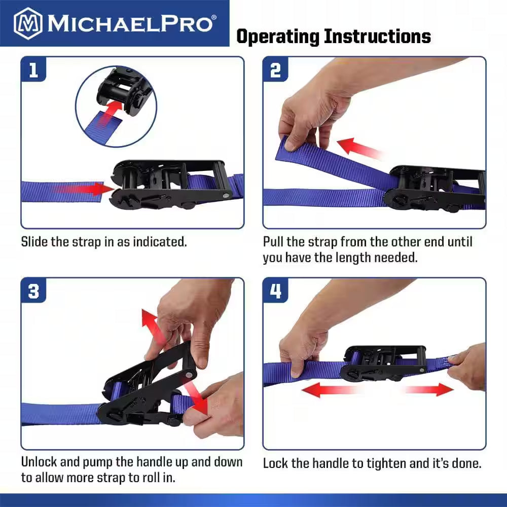 4 Pack 1.5" X 15' Ratchet Tie down Straps with J-Hook Safety Latches