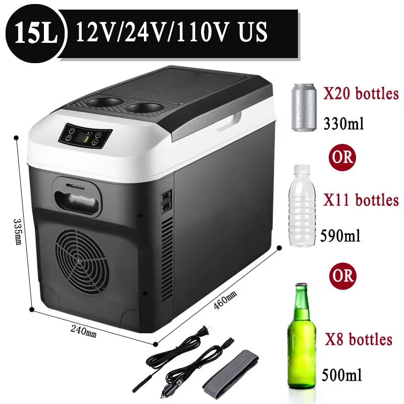 15L/20L Mini Refrigerator Fridges 12/24V 100-240V Drinks Cooler Heater Keep Warm Fresh for Car Home Pinic Camping 0~65 Degrees