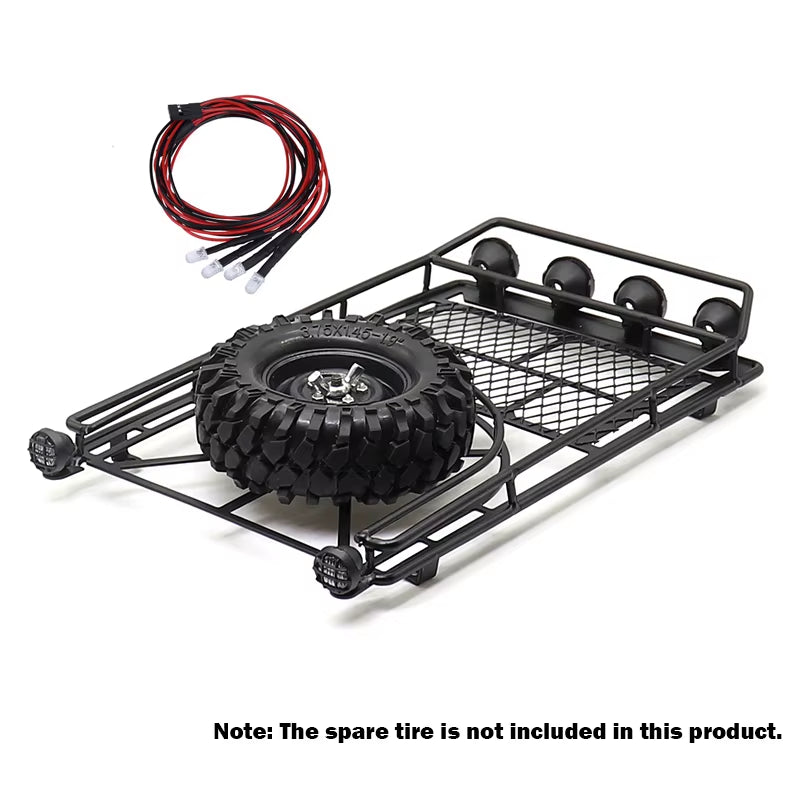 Metal Roof Rack with 4 LED Lights for 1:10 RC Rock Crawler SCX10II 90046 90047 SCX10 D90 Wrangler Trx4 Luggage Rack