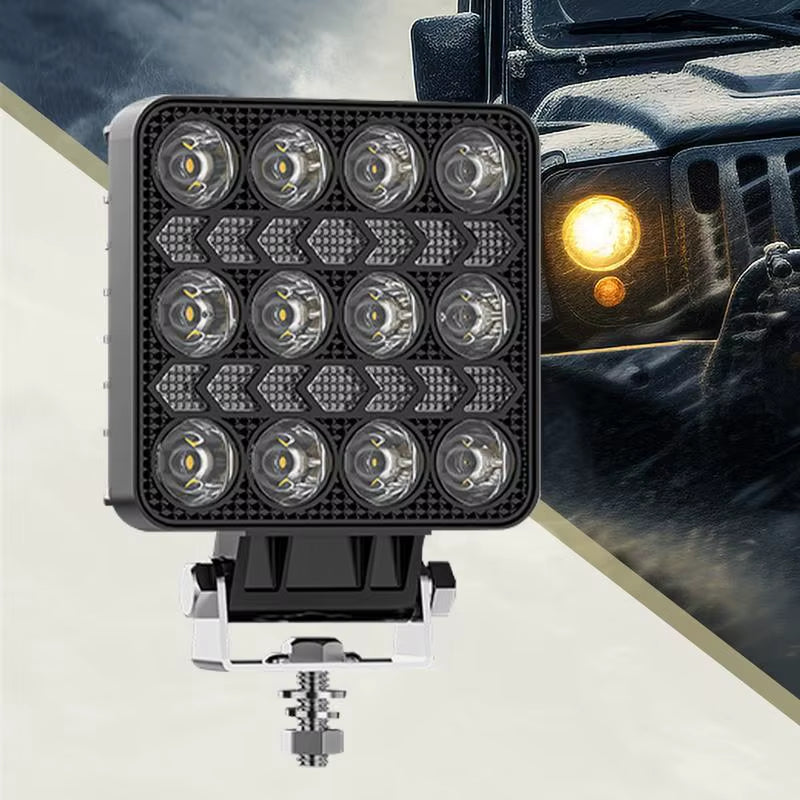 LED Light Bar Square 12 Beads Truck Flood Beam Light Waterproof Vehicle Accessories High Brightness Driving Fog Lights for Truck