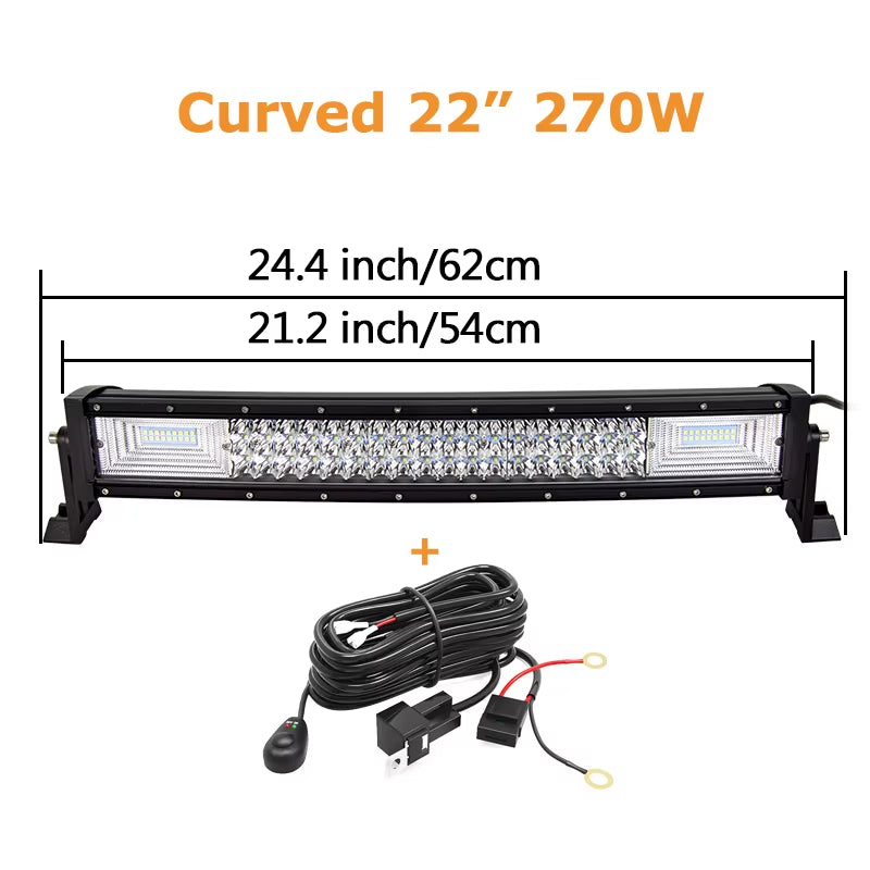 3-Row 22" 32" 42" 52" Curved LED Light Bar Offroad Led Bar Combo Beam Led Work Light Bar 12V 24V for 4X4 4WD SUV ATV Cars