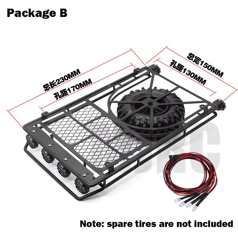 Metal Roof Rack with 4 LED Lights for 1:10 RC Rock Crawler SCX10II 90046 90047 SCX10 D90 Wrangler Trx4 Luggage Rack