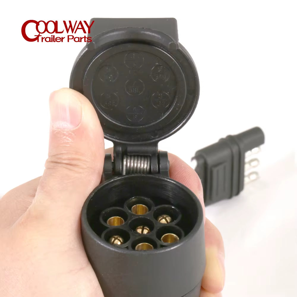 Trailer Tow Wiring Harness 4 Pin Flat Plug to 7 Way European Style round Trailer Socket Adapter RV Connector Camper Accessories