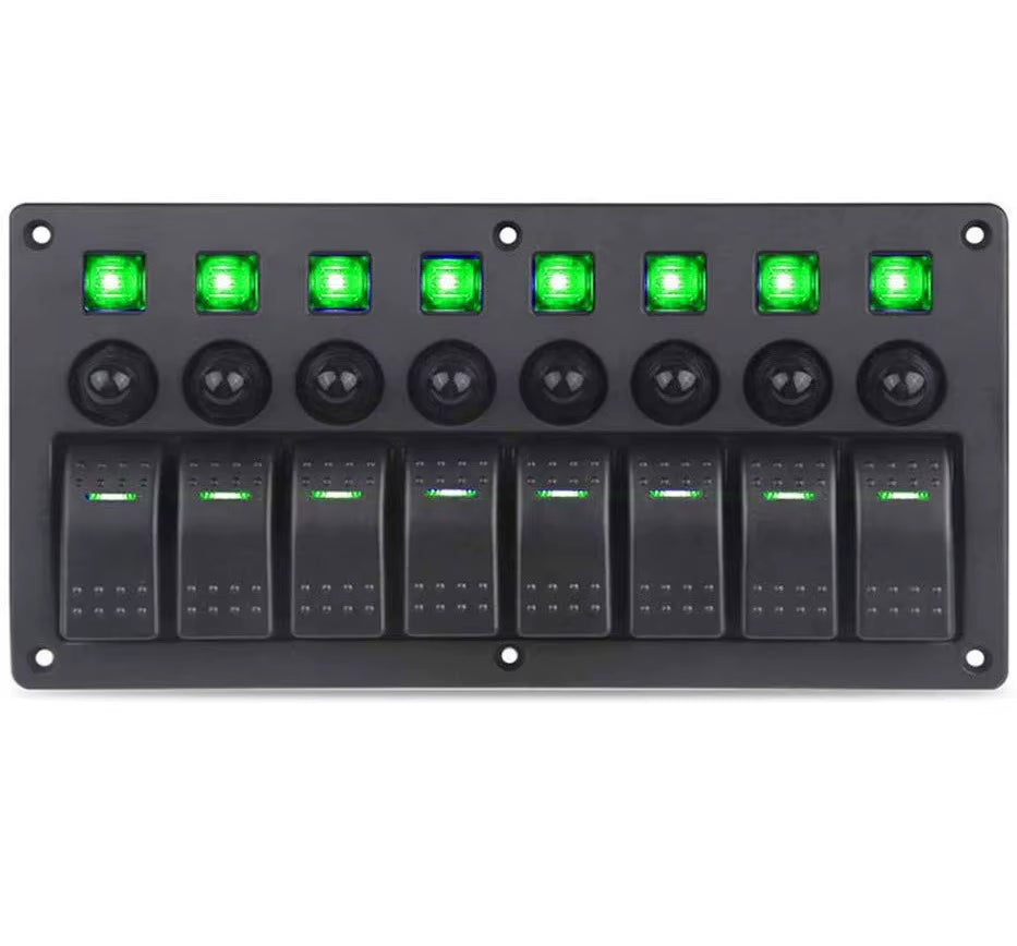 8 Gang Marine Boat Rocker Switch Panel with Circuit Breakers LED Switch Panel 12V 24V for Boat RV Camper Truck Accessories