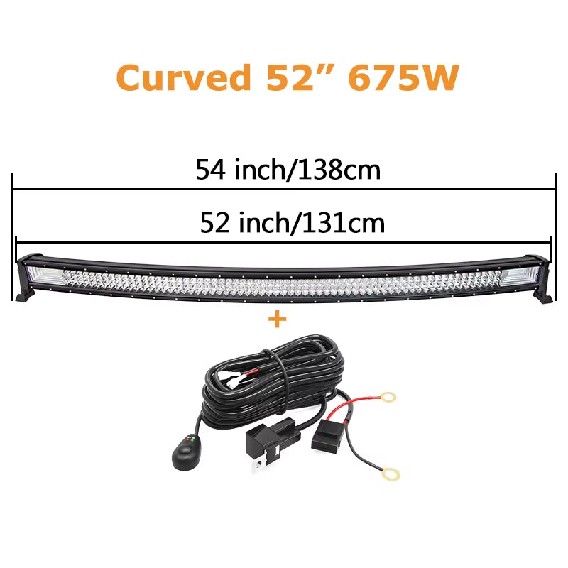 3-Row 22" 32" 42" 52" Curved LED Light Bar Offroad Led Bar Combo Beam Led Work Light Bar 12V 24V for 4X4 4WD SUV ATV Cars