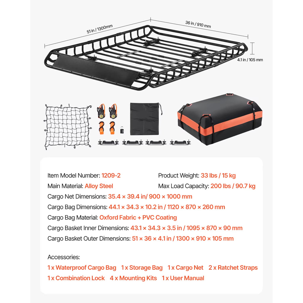 Roof Rack Basket 64X39X4.1" Universal Rooftop Cargo Carrier Anti-Rust Alloy Steel Car Top Luggage Holder for SUV Truck