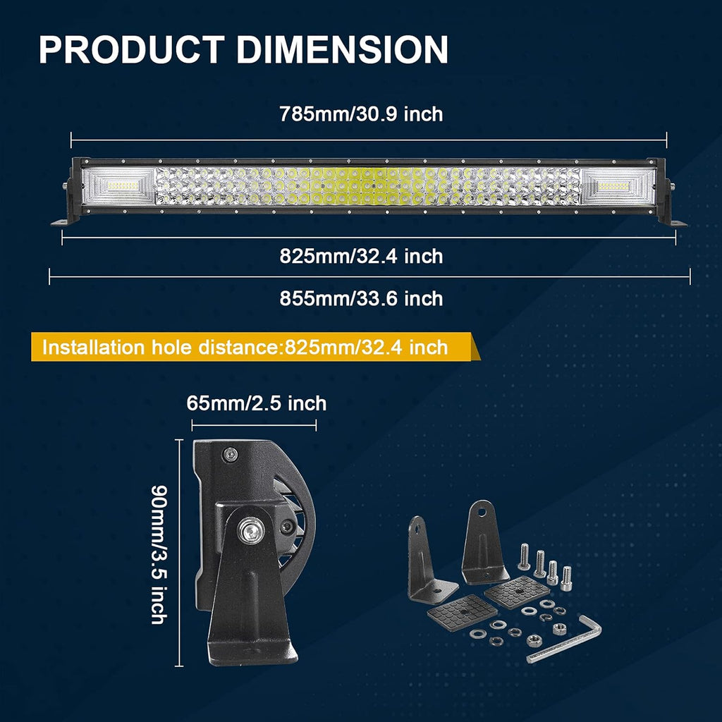 AUXTINGS Barra De Luz LED 82 Cm 405W - Projecteur Phare De Travail Spot Flood Light Bar Para Feux Diurne off Road - Feu De Recul Para Camión Remorque 4X4 Tracteur 12V 24V