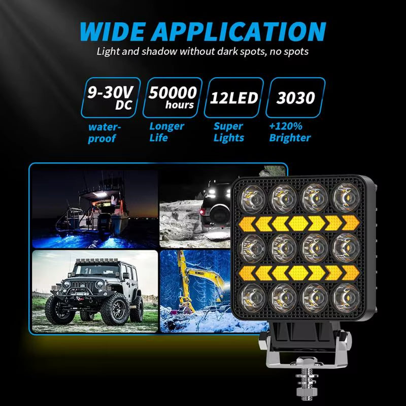 LED Light Bar Square 12 Beads Truck Flood Beam Light Waterproof Vehicle Accessories High Brightness Driving Fog Lights for Truck