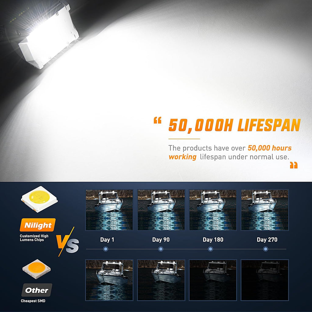 Marine LED Light Pods Navigation Lights 2PCS 4 Inch White Spot Flood Combo Ponton Boat Deck Dock Lighting for Night Fishing T-Top Stern Yacht Port Sailboat Trucks Tractors