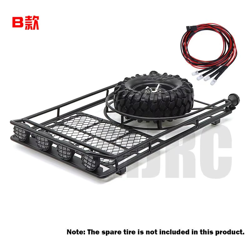 Metal Roof Rack with 4 LED Lights for 1:10 RC Rock Crawler SCX10II 90046 90047 SCX10 D90 Wrangler Trx4 Luggage Rack