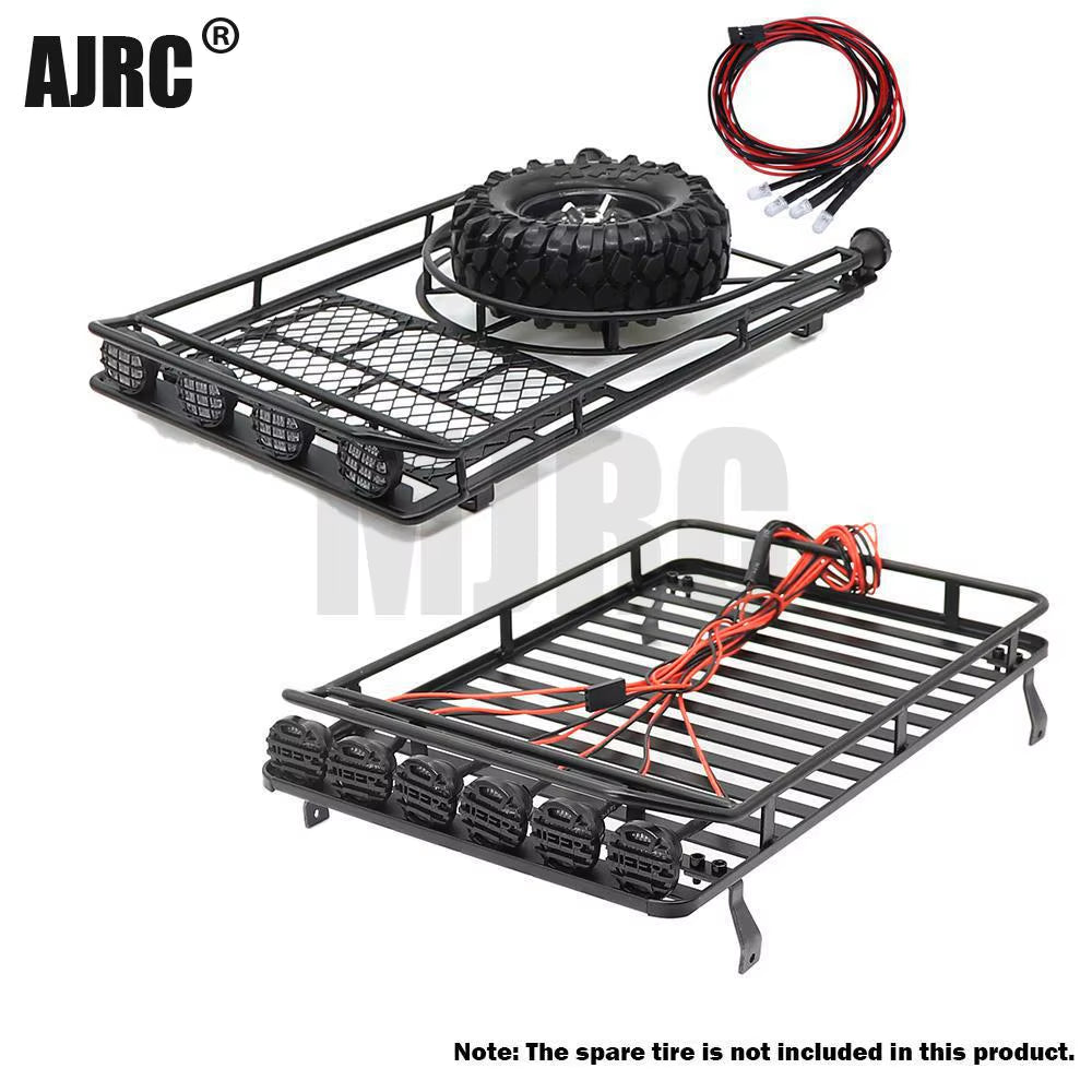 Metal Roof Rack with 4 LED Lights for 1:10 RC Rock Crawler SCX10II 90046 90047 SCX10 D90 Wrangler Trx4 Luggage Rack