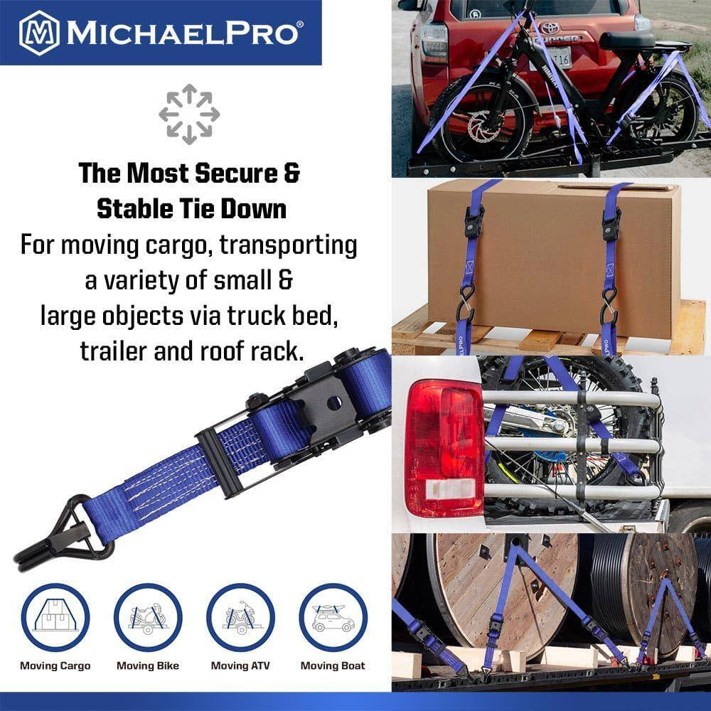 4 Pack 1.5" X 15' Ratchet Tie down Straps with J-Hook Safety Latches