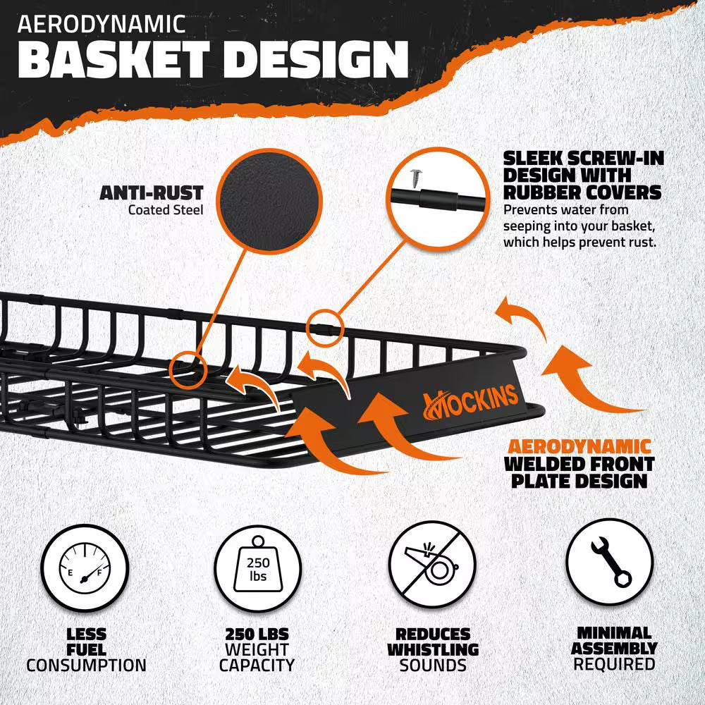 84 In. X 39 In. X 6 In. Rooftop Cargo Carrier with Cargo Net and Ratchet Straps, 250 Lbs. Cap Roof Luggage Basket