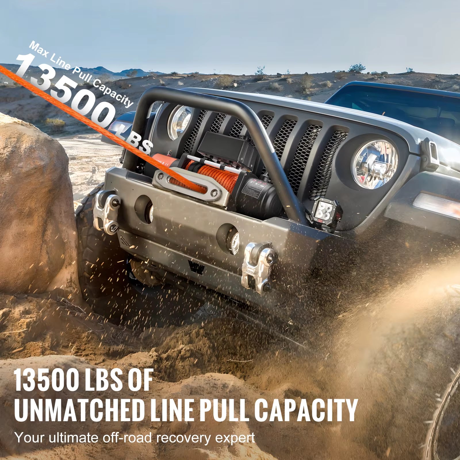 13500Lbs Electric Winch Car Truck Winch with 80Ft Synthetic Rope Wireless & Wired Remote Control for Towing Off-Road