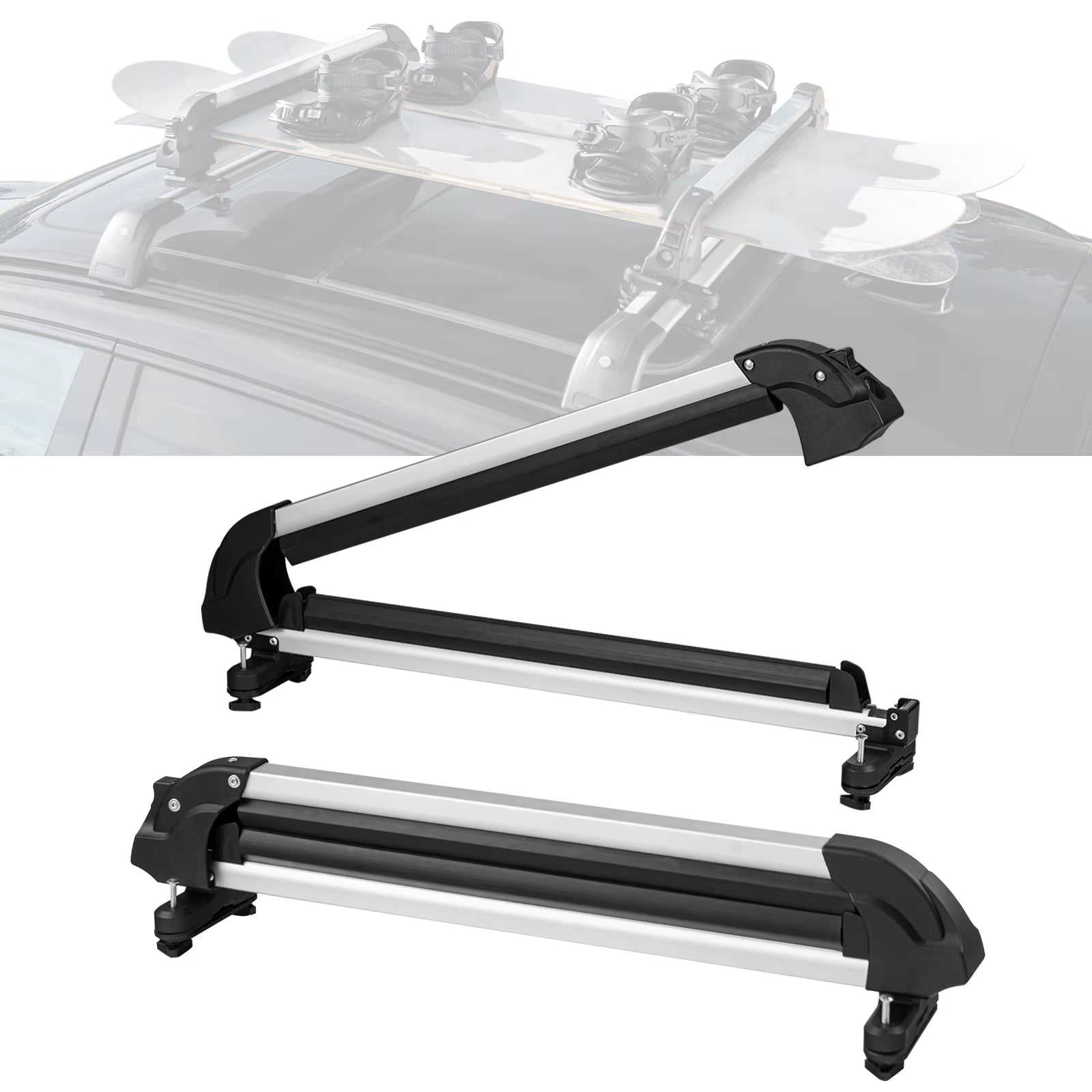 Ski and Snowboard Roof Rack 31.7-Inch Universal Ski Rack for Car Roof Fit Most Crossbars Carry 6 Pairs of Skis Aluminum