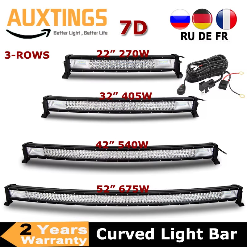 3-Row 22" 32" 42" 52" Curved LED Light Bar Offroad Led Bar Combo Beam Led Work Light Bar 12V 24V for 4X4 4WD SUV ATV Cars