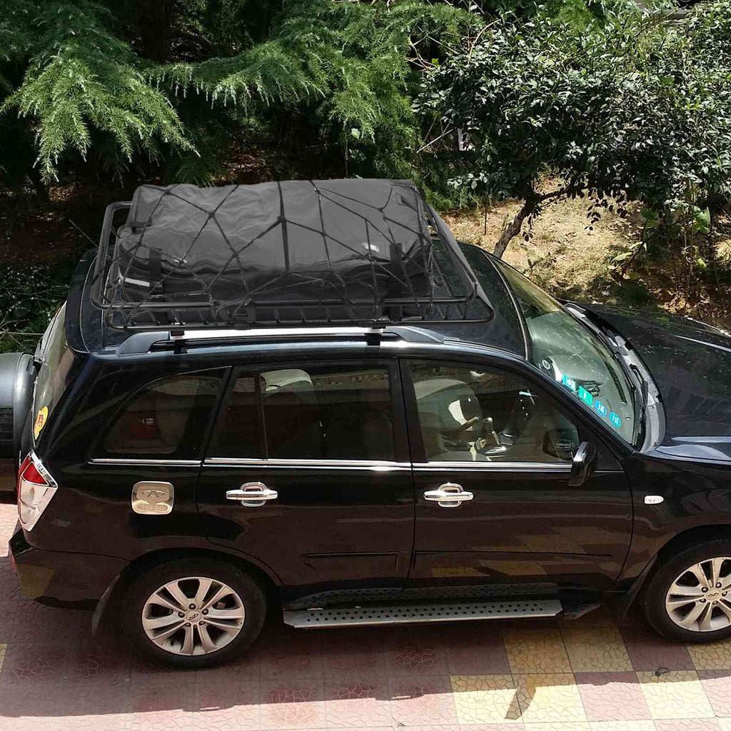 1Pc 63X39X6.3In Universal Roof Rack Cargo Carrier Car Top Luggage Holder Basket with Hook Strap Elastic Net