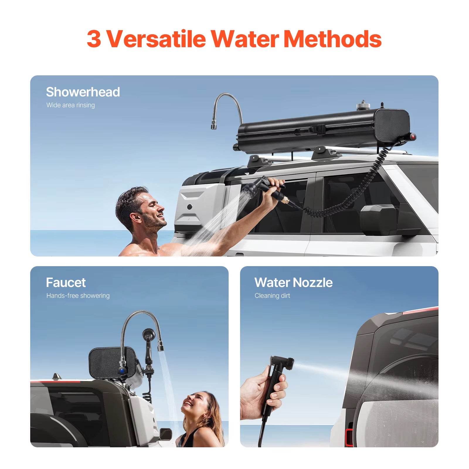 Roof Rack Water Tank Multi-Dispensing Outdoor Tank High-Capacity Aluminum Tank with Pressurization Port Fit for Trunk
