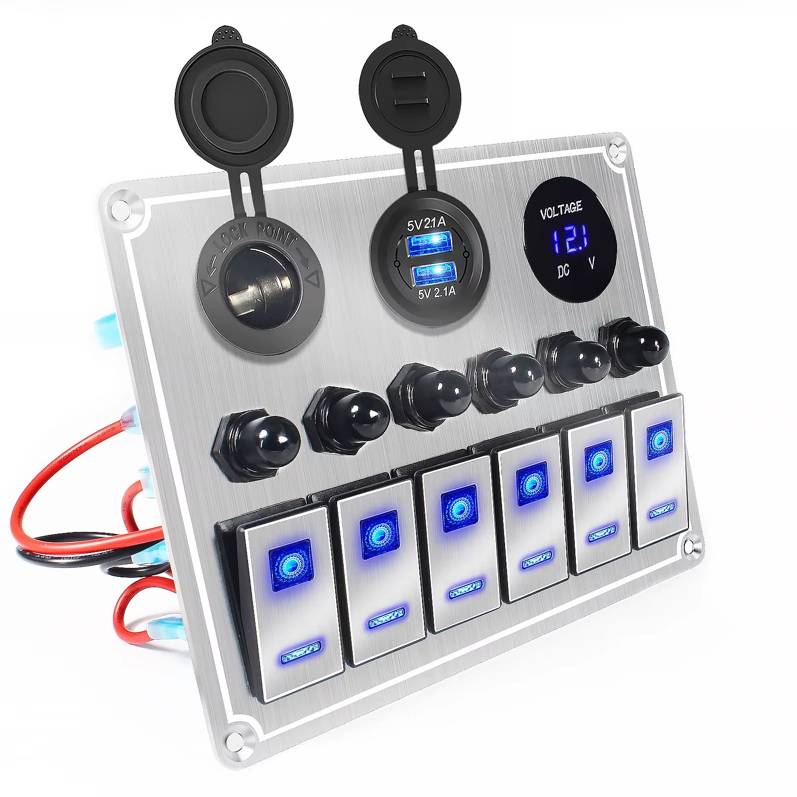 New 12V Metal 4/6 Group Button Rocker Toggle Switch Panel USB Control for Car Truck Boat Boat Camper Circuit Breaker