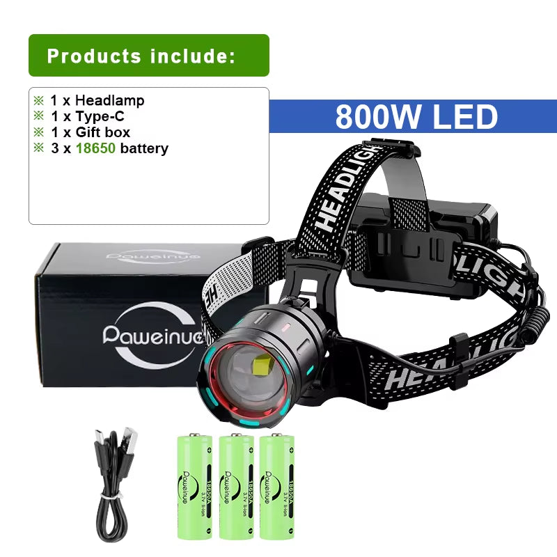 9900LM Super Powerful Headlamp 800W LED IR Sensor Headlight Rechargeable Head Flashlight 3500 Meter Head Lamp Fishing Lantern