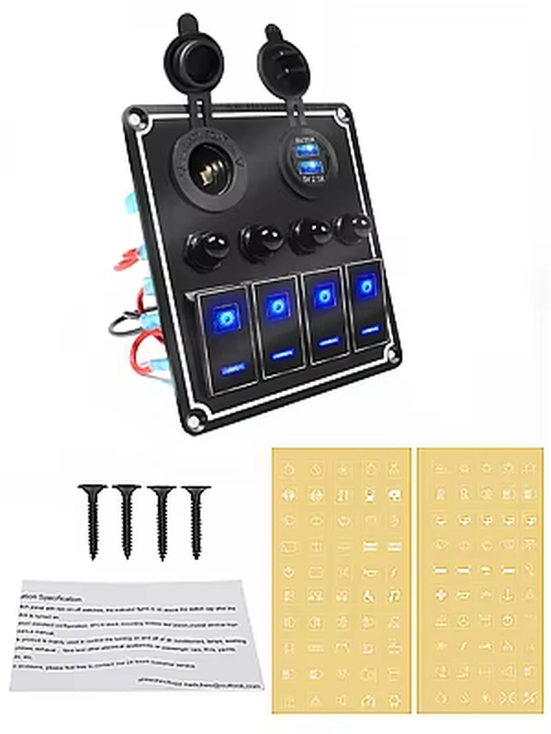 New 12V Metal 4/6 Group Button Rocker Toggle Switch Panel USB Control for Car Truck Boat Boat Camper Circuit Breaker