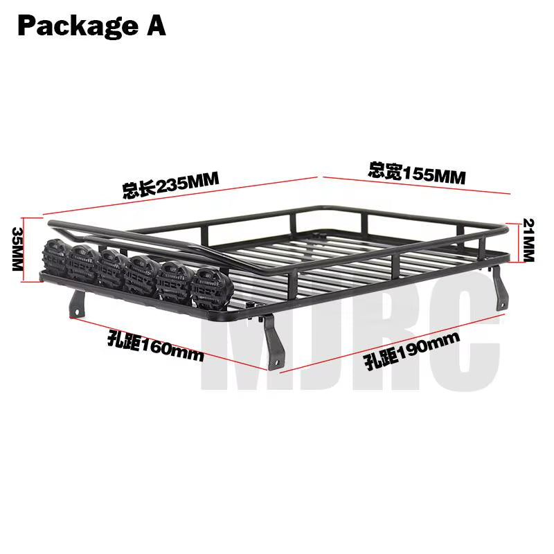 Metal Roof Rack with 4 LED Lights for 1:10 RC Rock Crawler SCX10II 90046 90047 SCX10 D90 Wrangler Trx4 Luggage Rack
