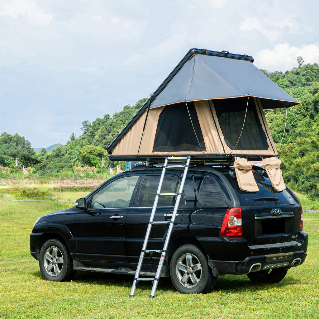 Trustmade Scout Max Black Hard Shell Beige Rooftop Tent with Roof Rack