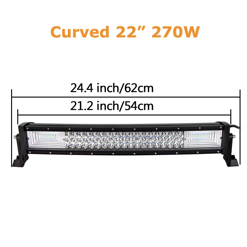 3-Row 22" 32" 42" 52" Curved LED Light Bar Offroad Led Bar Combo Beam Led Work Light Bar 12V 24V for 4X4 4WD SUV ATV Cars