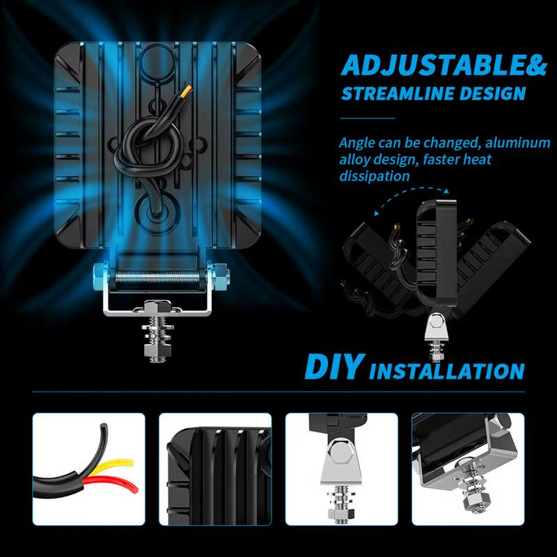 LED Light Bar Square 12 Beads Truck Flood Beam Light Waterproof Vehicle Accessories High Brightness Driving Fog Lights for Truck