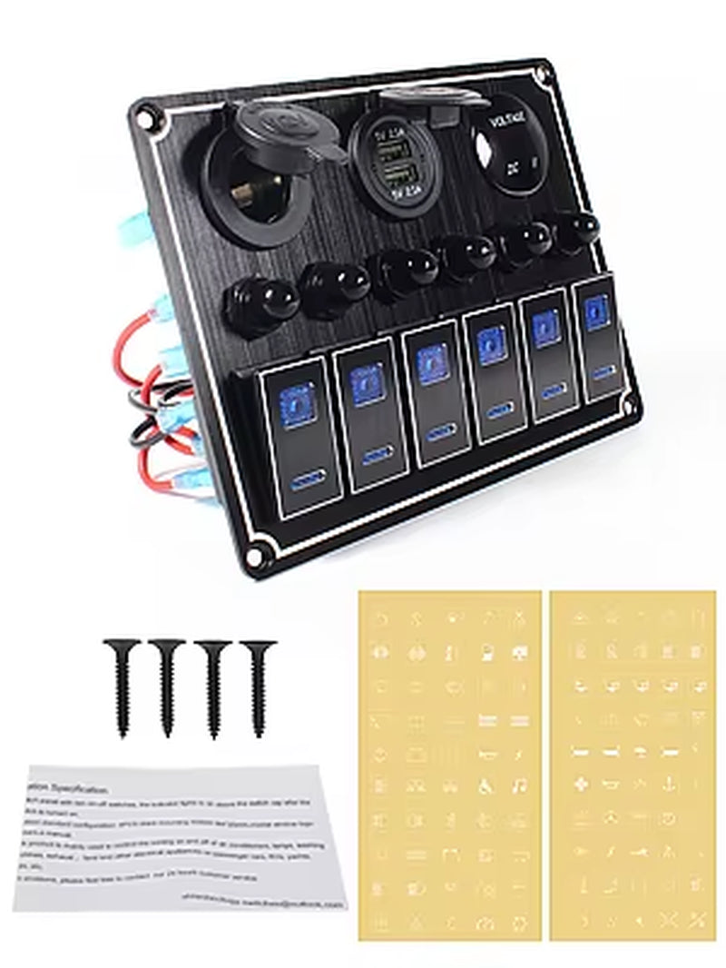 New 12V Metal 4/6 Group Button Rocker Toggle Switch Panel USB Control for Car Truck Boat Boat Camper Circuit Breaker