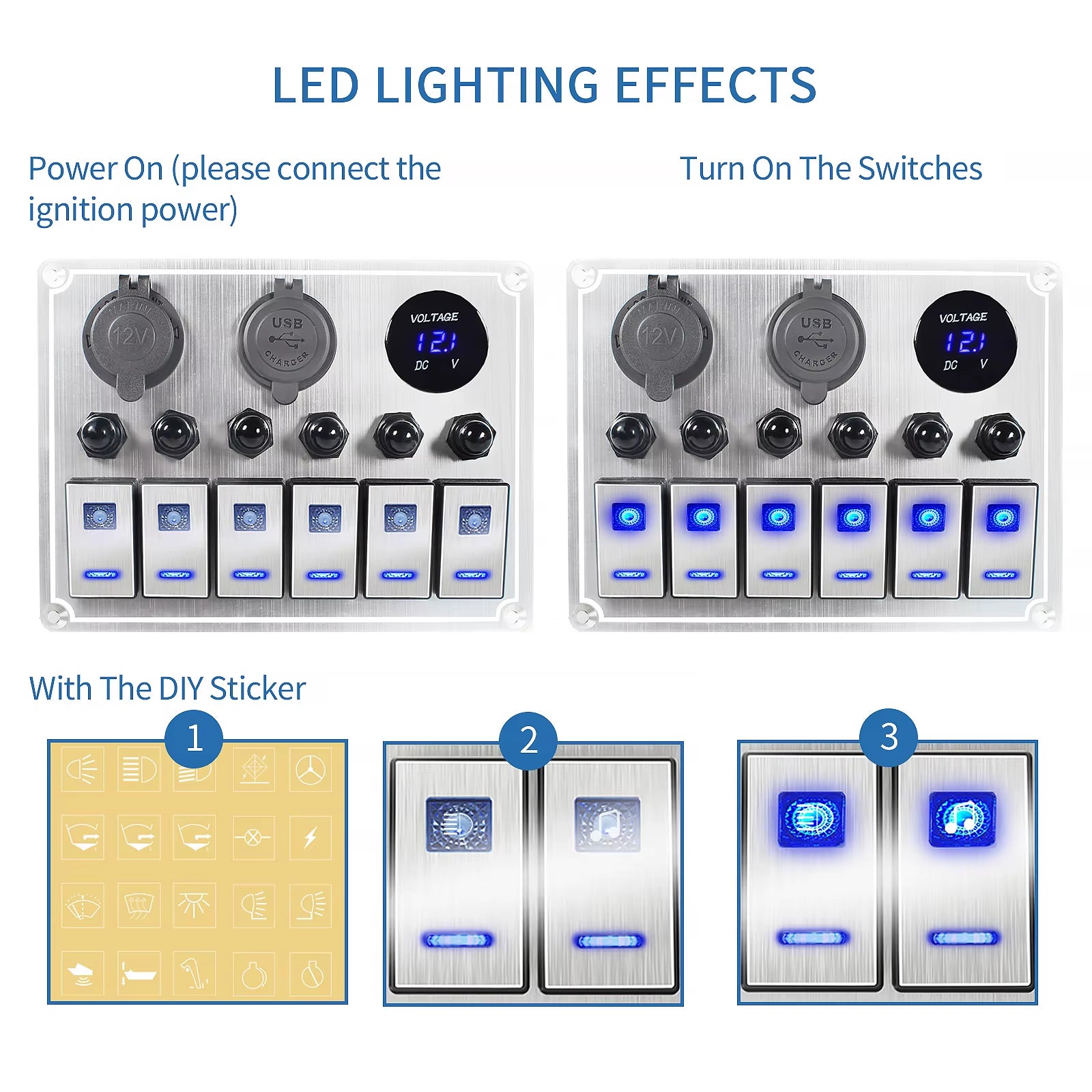 New 12V Metal 4/6 Group Button Rocker Toggle Switch Panel USB Control for Car Truck Boat Boat Camper Circuit Breaker