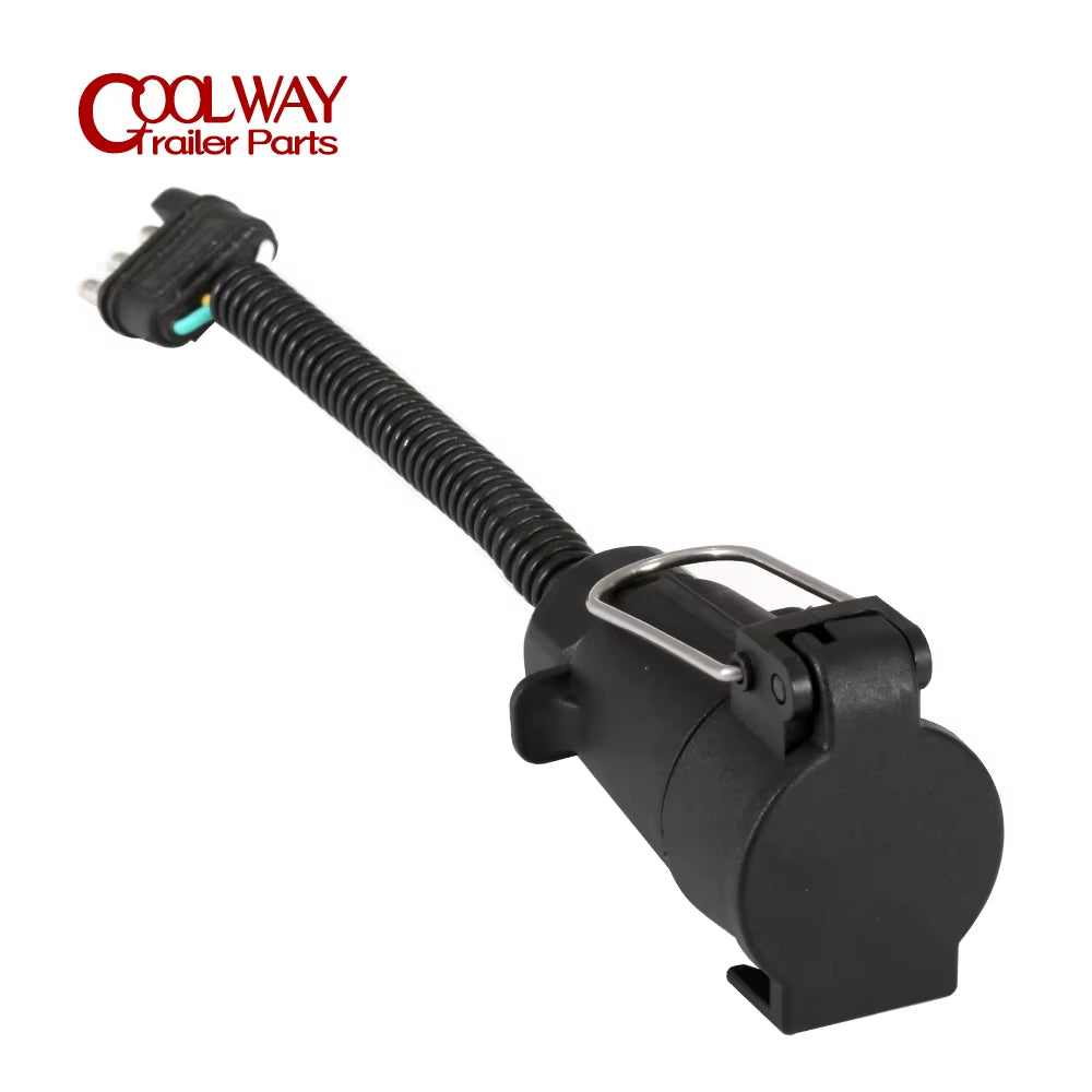 Trailer Tow Wiring Harness 4 Pin Flat Plug to 7 Way European Style round Trailer Socket Adapter RV Connector Camper Accessories