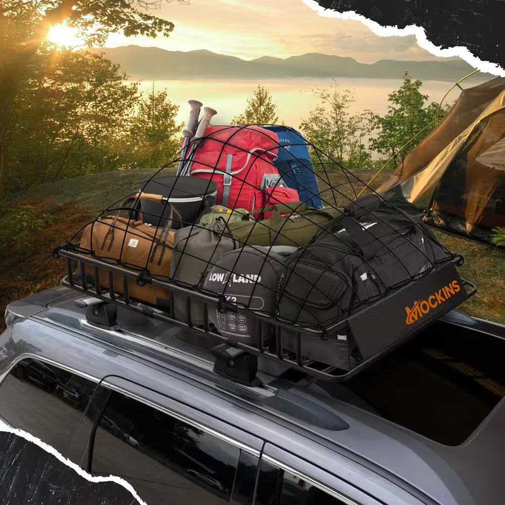 84 In. X 39 In. X 6 In. Rooftop Cargo Carrier with Cargo Net and Ratchet Straps, 250 Lbs. Cap Roof Luggage Basket